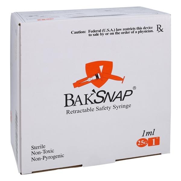 Needle/ Syringe Specialty Hypodermic Baksnap 1mL 25gx1 Sfty Atchd Ndl Fxd 100/Bx 12 BX/CA
