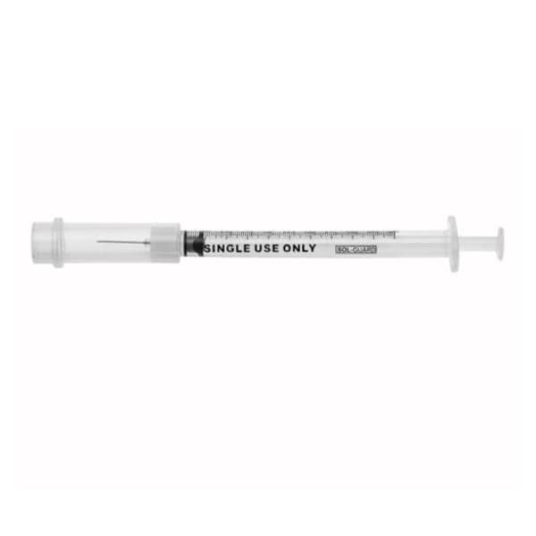 Sol-Guard Safety Needle/ Syringe 25gx5/8" 1mL Safety Shield LDS 100/Bx 8 BX/CA