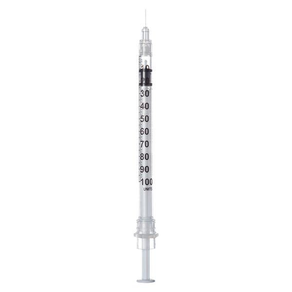 InviroSnap Insulin Syringe/Needle 28gx1/2" 1cc Orange Safety LDS 100/Bx 10 BX/CA