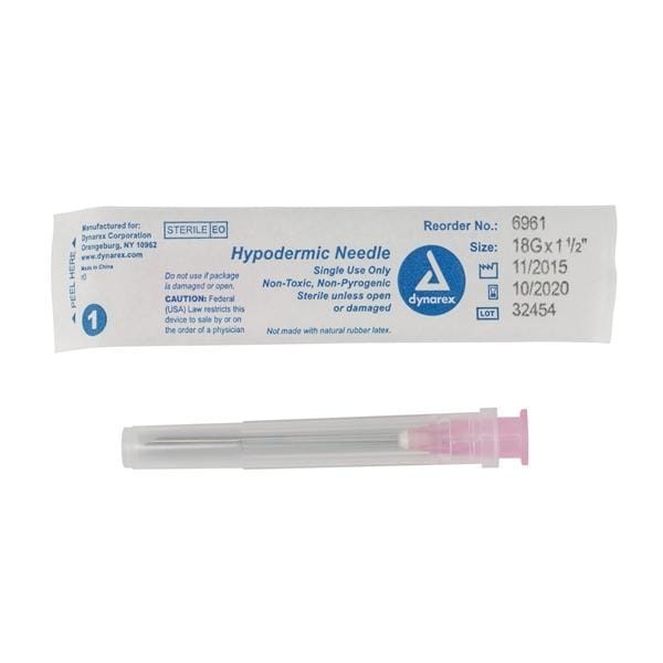 Hypodermic Needle 18gx1-1/2" Pink Conventional 100/bx 10 BX/CA